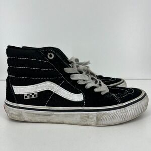 Vans Skate Sk8-Hi High Top Sneakers Black White Suede Canvas Mens 5.5 500714